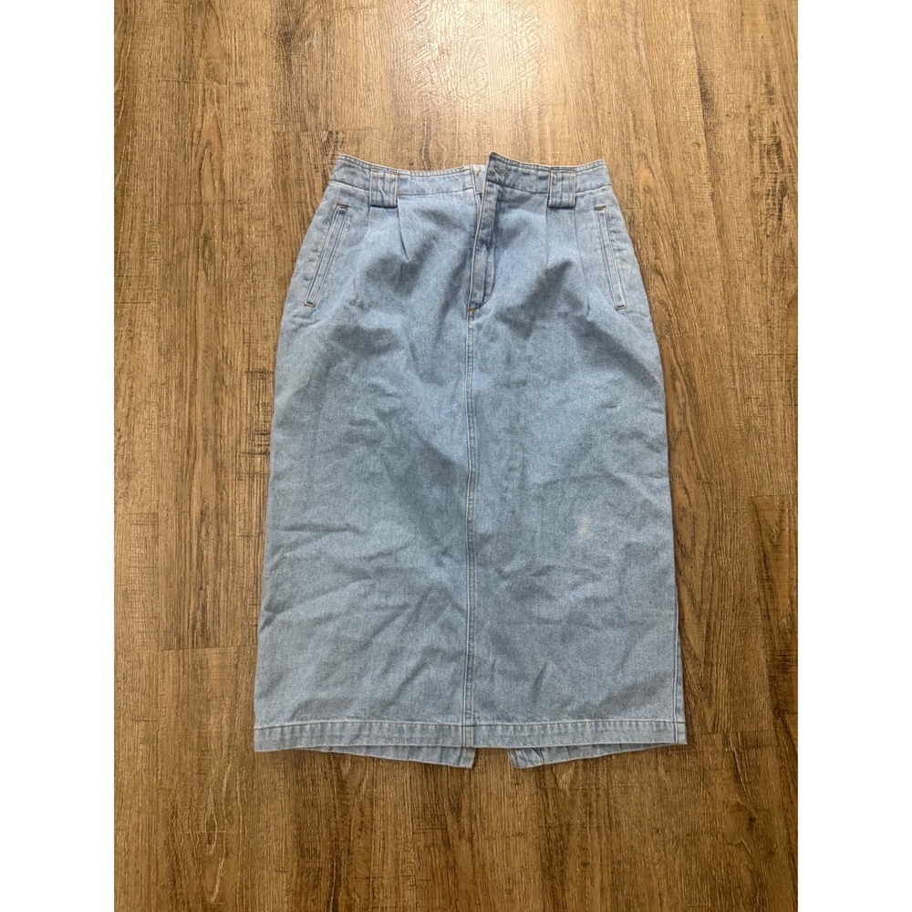 Jennifer Moore Petites Vintage Denim Midi Skirt Light Wash Blue Cotton Size 14P